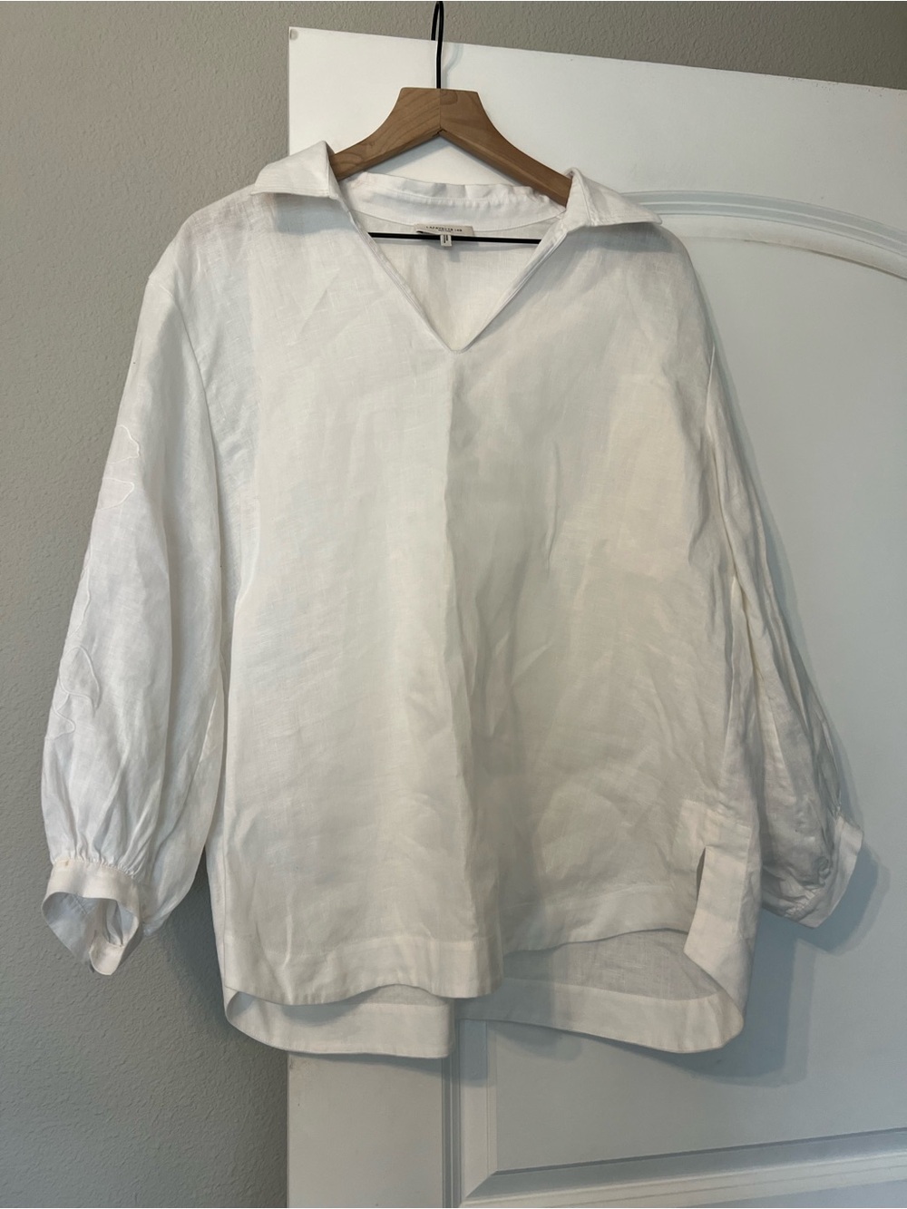 Lafayette 148 White Linen Embroidered Blouse